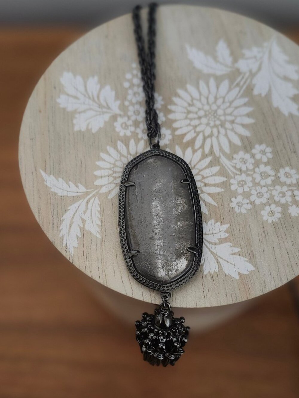 Kendra Scott Mirror Rock Rayne Black Gunmetal Pendant Necklace